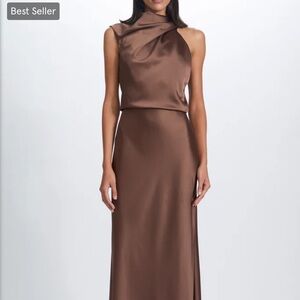 Amsale Brown One Shoulder Dress